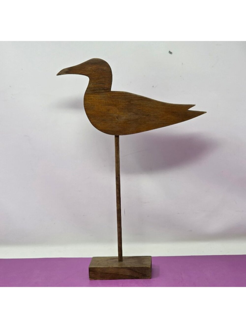 Wooden Bird Sculpture On Stand  Rustic Handcrafted Decor Timeless Natural Finish